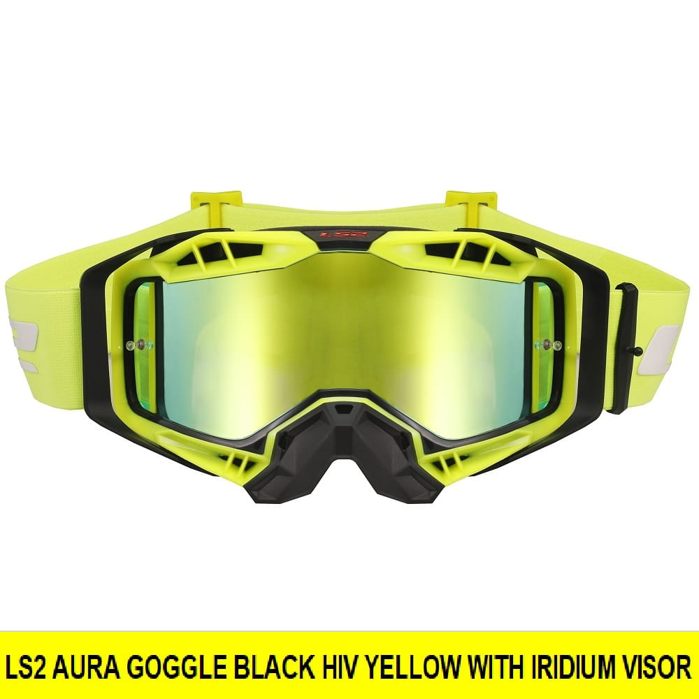 LS2 AURA PRO GOGGLE BLACK HIV YELLOW WITH IRIDIUM VISOR
