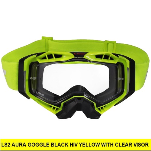 LS2 AURA GOGGLE BLACK HIV YELLOW WITH CLEAR VISOR