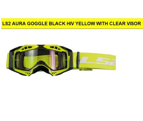 LS2 AURA GOGGLE BLACK HIV YELLOW WITH CLEAR VISOR - Image 3
