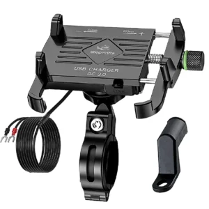 Claw with Jaw Grip Aluminium Mobile Holder with Charger - Black