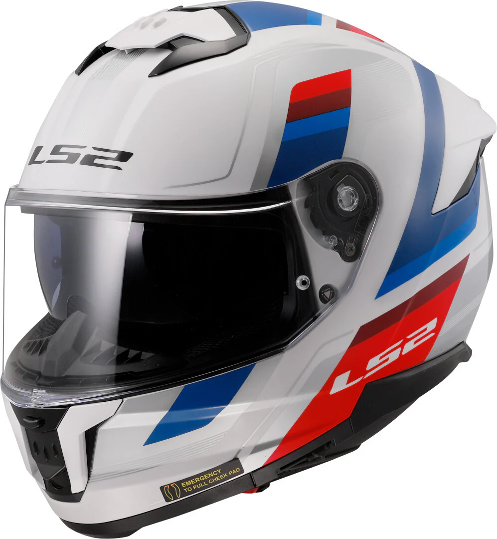 LS2 Stream II Vintage White Blue Red Gloss Helmet (D Ring) - Image 6