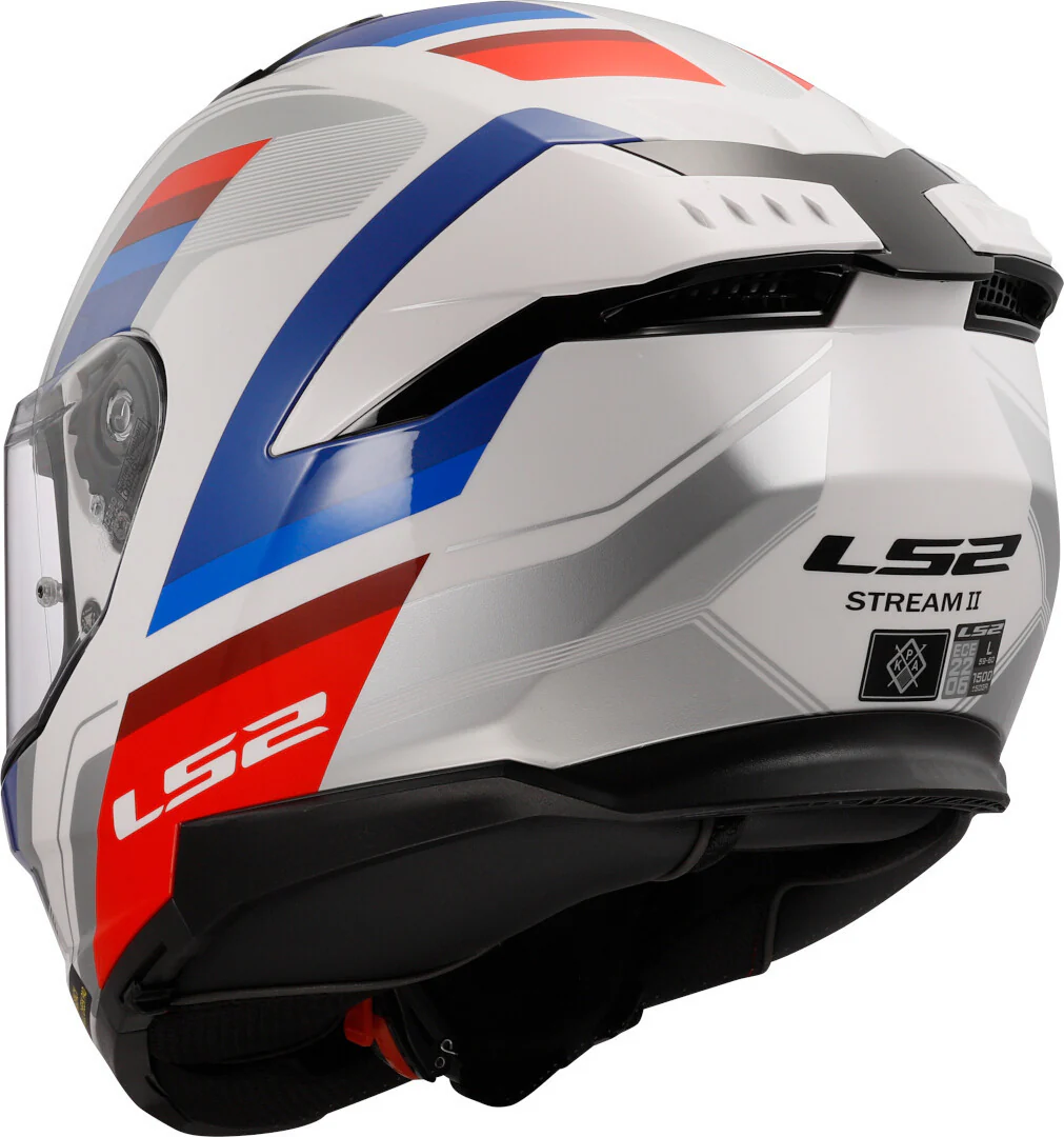 LS2 Stream II Vintage White Blue Red Gloss Helmet (D Ring) - Image 11