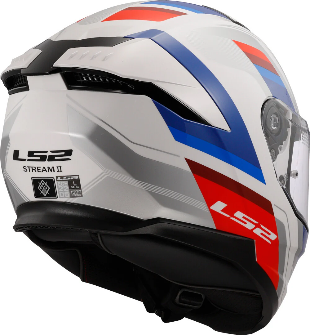 LS2 Stream II Vintage White Blue Red Gloss Helmet (D Ring) - Image 9