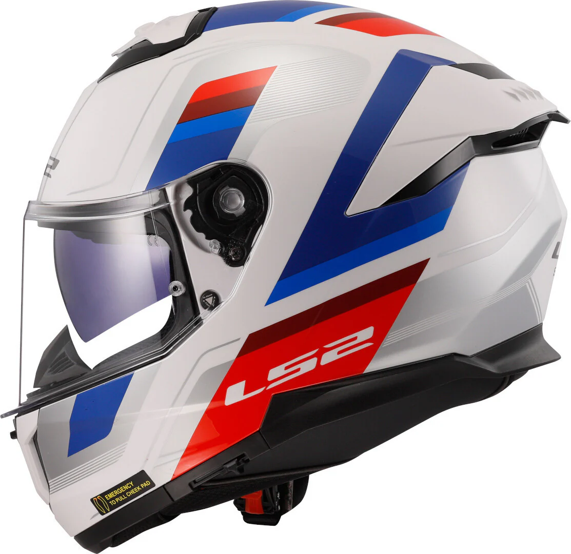 LS2 Stream II Vintage White Blue Red Gloss Helmet (D Ring) - Image 5