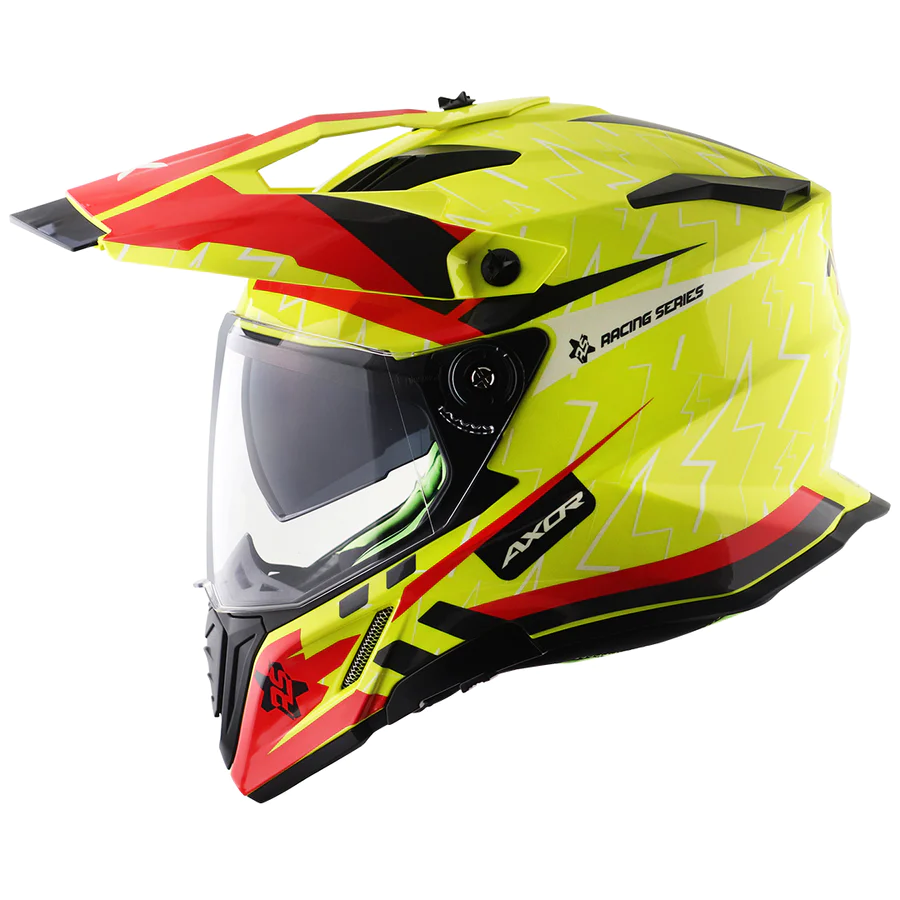 AXIOR X-CROSS FLASH DUAL VISOR HELMET (Neon Yellow Red) - Image 3