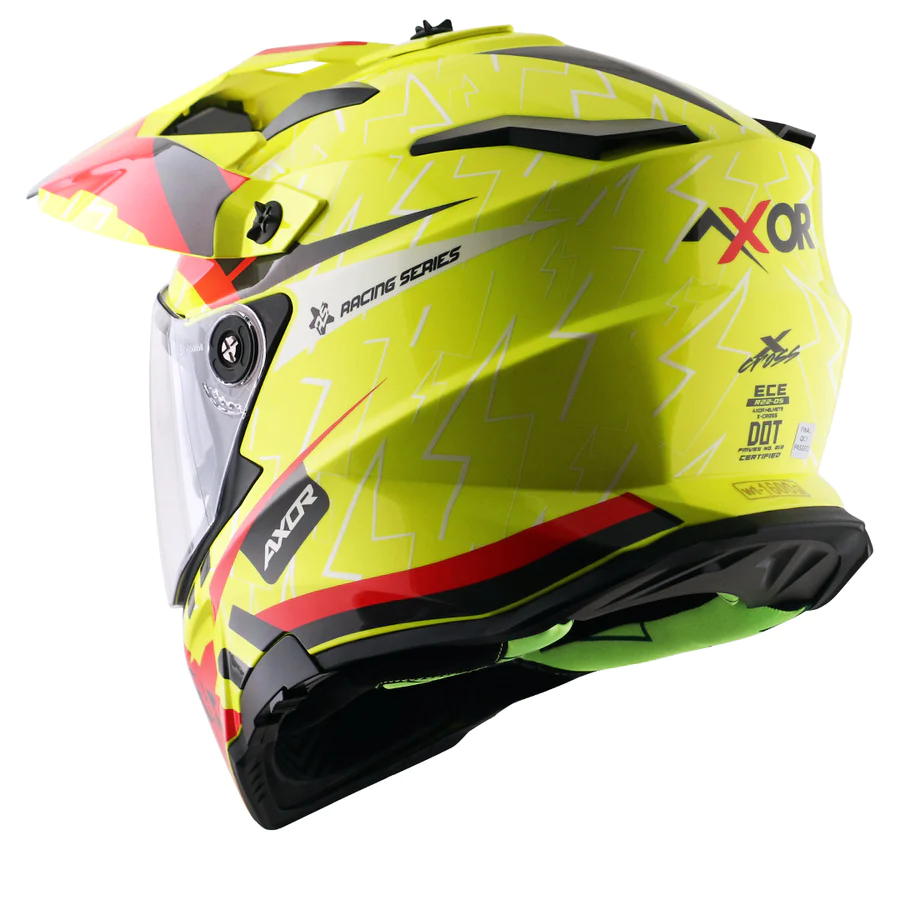 AXIOR X-CROSS FLASH DUAL VISOR HELMET (Neon Yellow Red) - Image 4