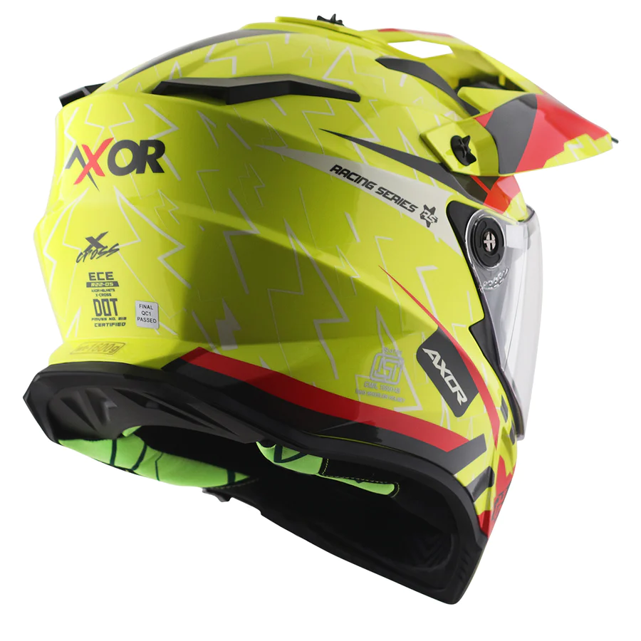 AXIOR X-CROSS FLASH DUAL VISOR HELMET (Neon Yellow Red) - Image 6