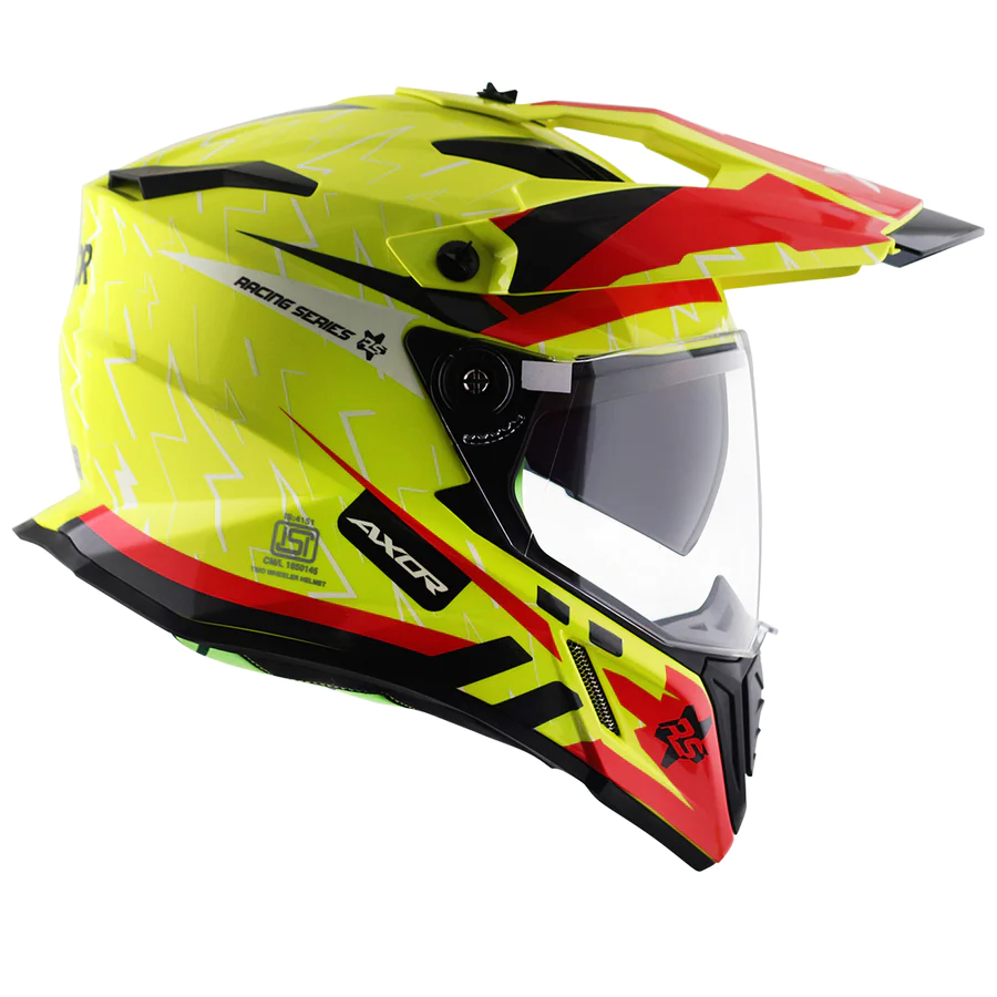AXIOR X-CROSS FLASH DUAL VISOR HELMET (Neon Yellow Red) - Image 7