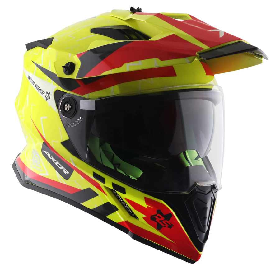 AXIOR X-CROSS FLASH DUAL VISOR HELMET (Neon Yellow Red) - Image 8