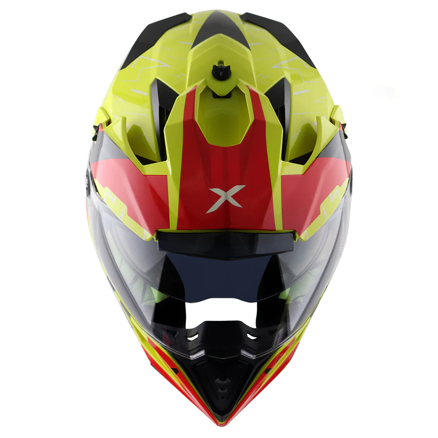 AXIOR X-CROSS FLASH DUAL VISOR HELMET (Neon Yellow Red) - Image 9