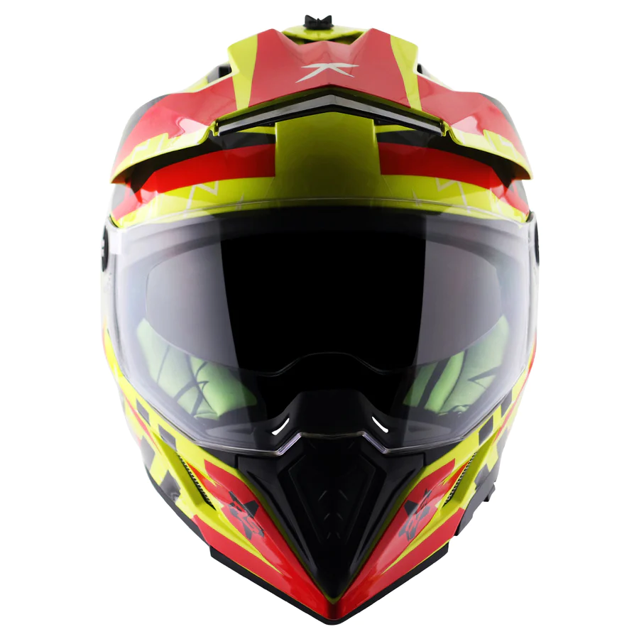 AXIOR X-CROSS FLASH DUAL VISOR HELMET (Neon Yellow Red) - Image 2
