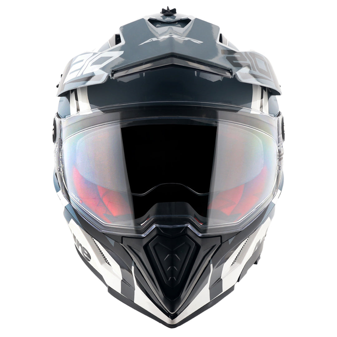 X-Cross Dual Visor Speedometer Helmet (WHITE GREY) - Image 7