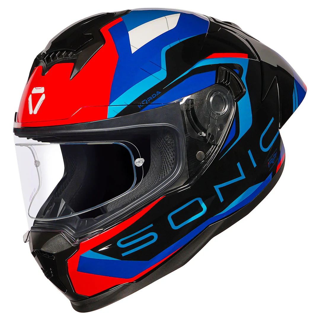 Korda Sonic GP Roadlion Helmet (Gloss Black Red & Blue) - Image 3