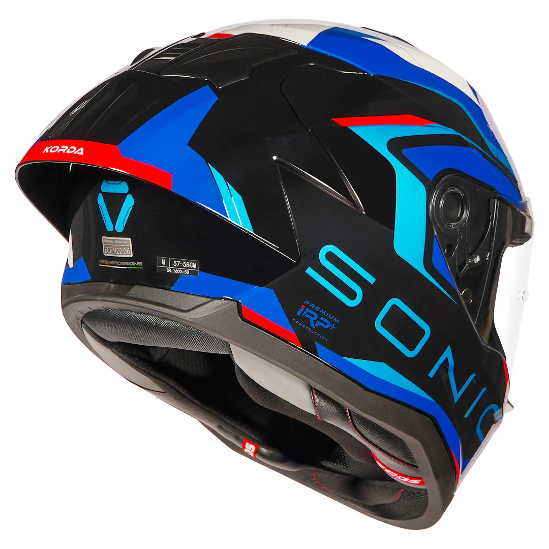 Korda Sonic GP Roadlion Helmet (Gloss Black Red & Blue) - Image 6